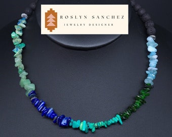 Sterling Silver Throat Chakra Necklace, Gemstone Chip Choker