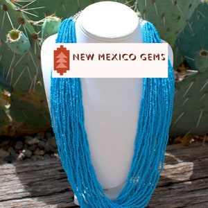 Turquoise Bead Necklace Glass Jewelry 30 Multi Strand Seed Bead Necklace