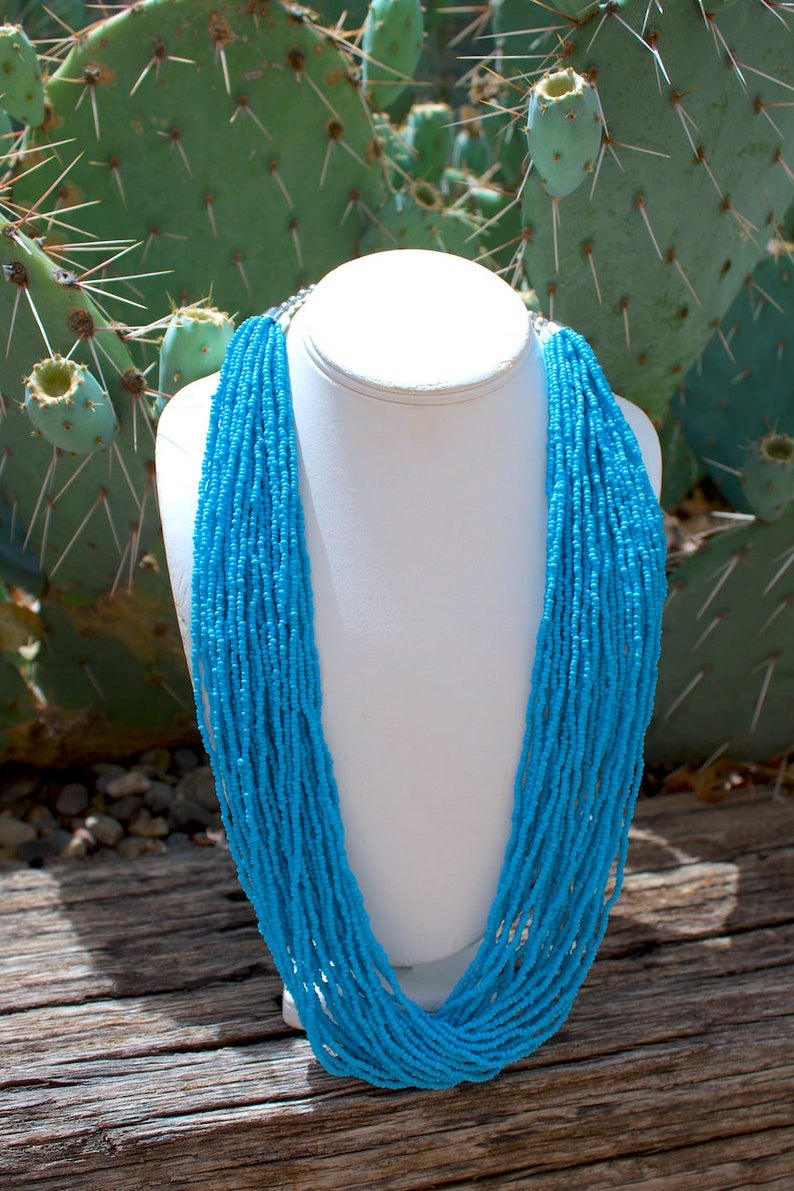 Multi Strand Seed Bead Necklace Turquoise Bead Necklace Etsy