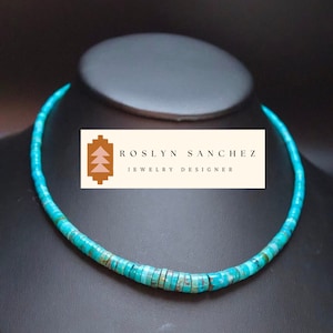 Graduated Heishi Turquoise Necklace Pueblo Necklace Blue & Green Natural Turquoise