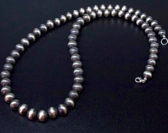 ナバホパール 酸化スターリングシルバー 19インチネックレス 9mm 10mm