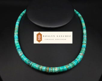 Graduated Turquoise Heishi Necklace 17” 4-9mm Stones