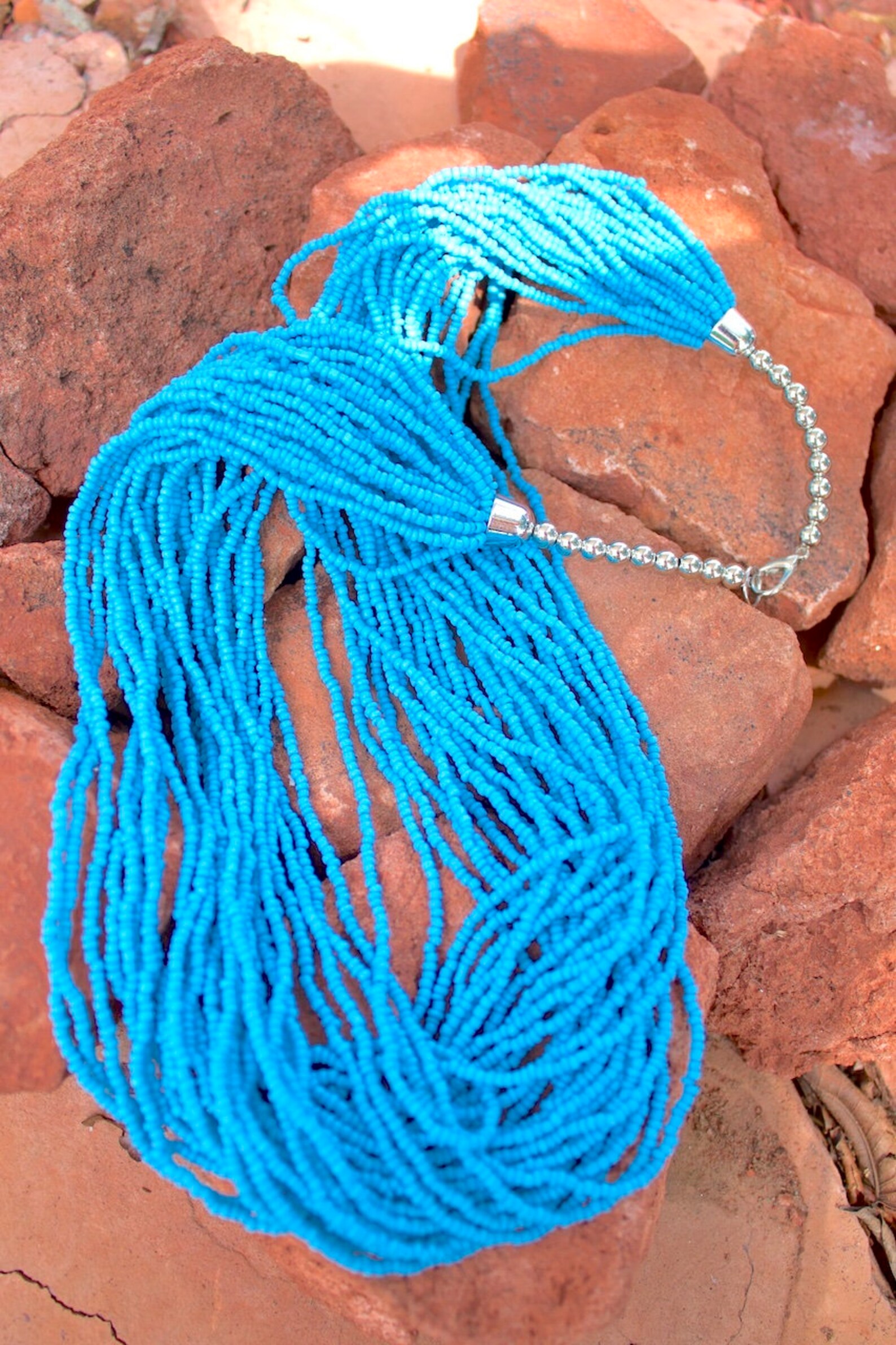 Multi Strand Seed Bead Necklace Turquoise Bead Necklace Etsy