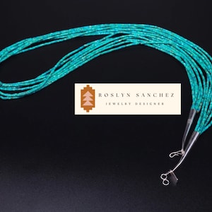 Turquoise Heishi Natural Fine 3mm Necklace Jewelry Pueblo Jewelry 7 Strand W/Sterling Clasp Artist Signed Beaded Jewelry