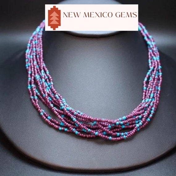 Office Attire, Purple & Blue Seed Beaded Necklace, Multi Strand Necklace, Glass Seed Beads, Southwest Jewelry, Dress Up Jewelry