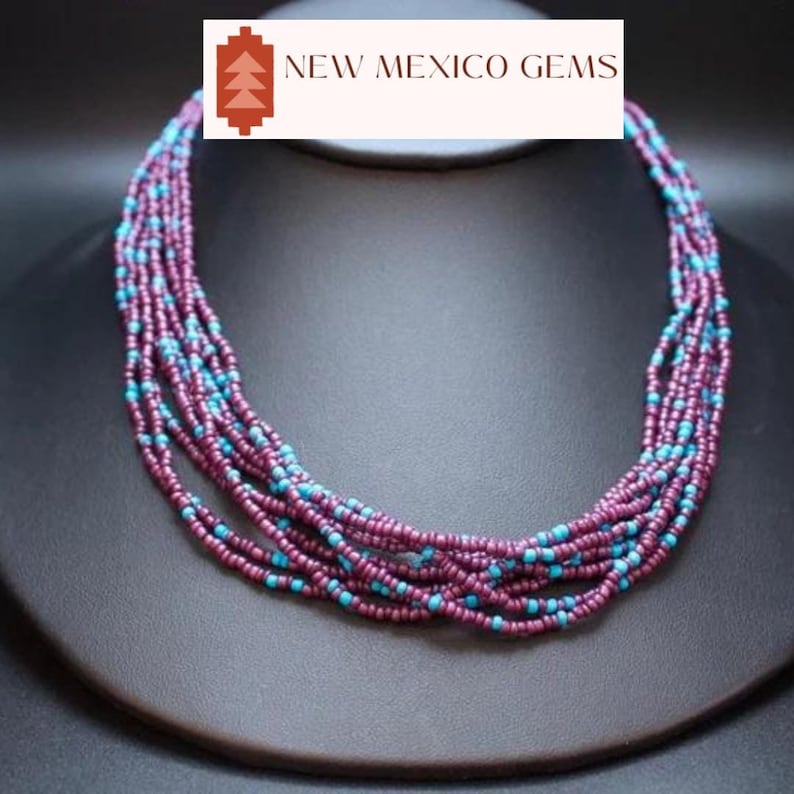 Short Seed Bead Necklace Blue & Purple