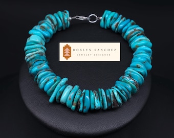 Natural Turquoise Rondelle Big Bead Bracelet: Sterling Silver Clasp