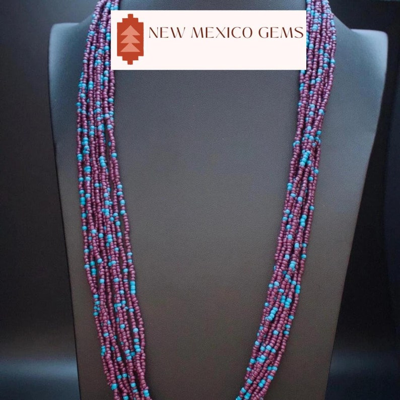 Multi Strand Seed Bead Necklace Purple & Blue
