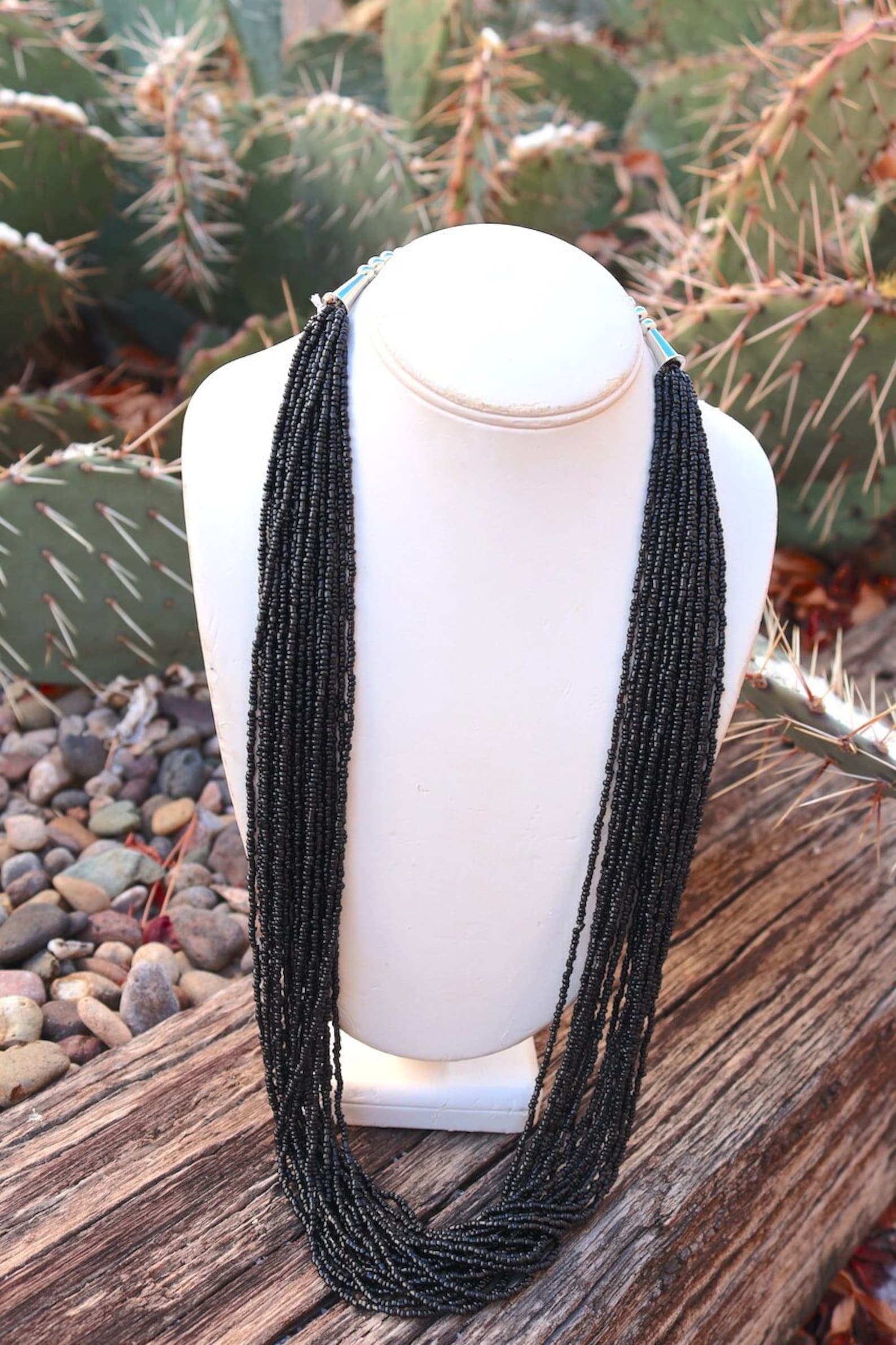 Black Seed Bead Multi Strand Necklace Beaded Necklace Etsy