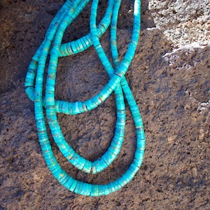 Graduated Heishi Turquoise Necklace, Pueblo Necklace, Blue Natural Turquoise Heishi