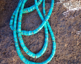 Graduated Heishi Turquoise Necklace, Pueblo Necklace, Blue Natural Turquoise Heishi