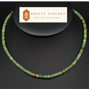 Green Turquoise Heishi Necklace Minimalist Adjustable Necklace Sterling Accents Natural Turquoise Jewelry