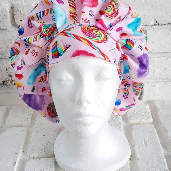 SWEET AS CANDY Scrub Hat, Bouffant Style, Scrub Hat, Scrub Cap, Surgical Hat, Surgical Cap, Nurses Hat, pink