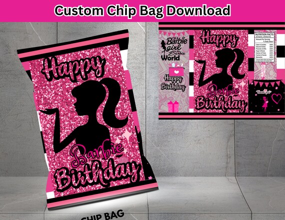 Printable Barbie Chip Bag| Birthday Party Favor| Instant Download