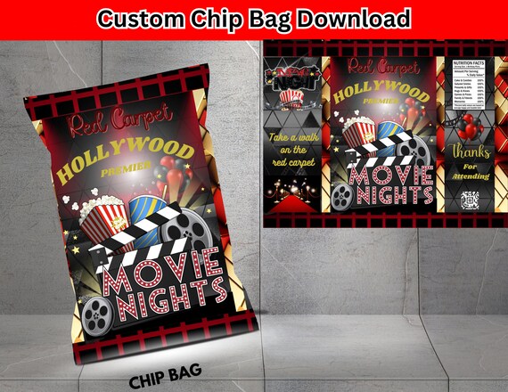 Printable Movie Night Chip Bag| Birthday Party Favor| Instant Download