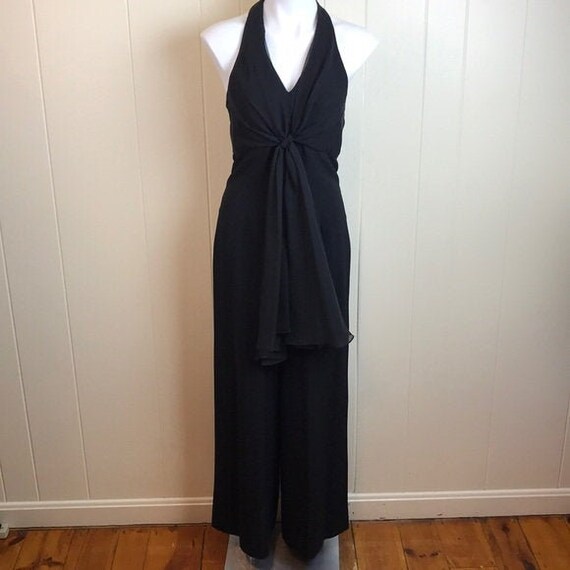 Size 4 Vintage 80s/90s Sexy Black Halter Wide Leg