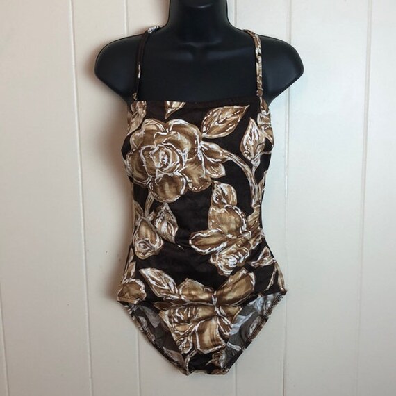 Size 10 Vintage 80s/90s Pin Up Floral Swimsuit Bat