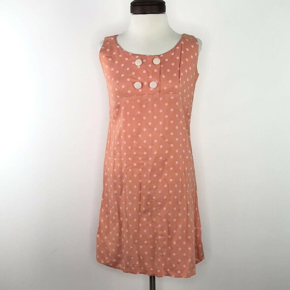 Unbranded Vtg 70s Peach Pink Polka Dot Dress  |  … - image 2