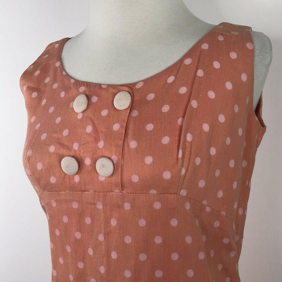 Unbranded Vtg 70s Peach Pink Polka Dot Dress  |  … - image 1