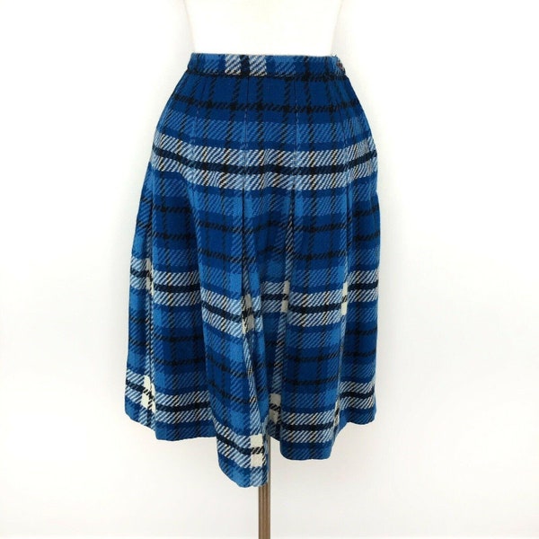 Vtg 60s 70s Pandora Costume Maker Blue Plaid Wool Skirt  |  Womens 2