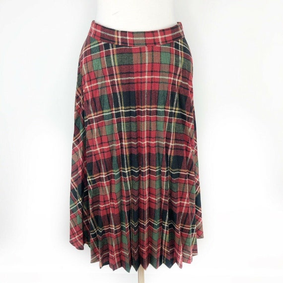 Vtg Catch Can Red Green Pleated Christmas Plaid S… - image 1