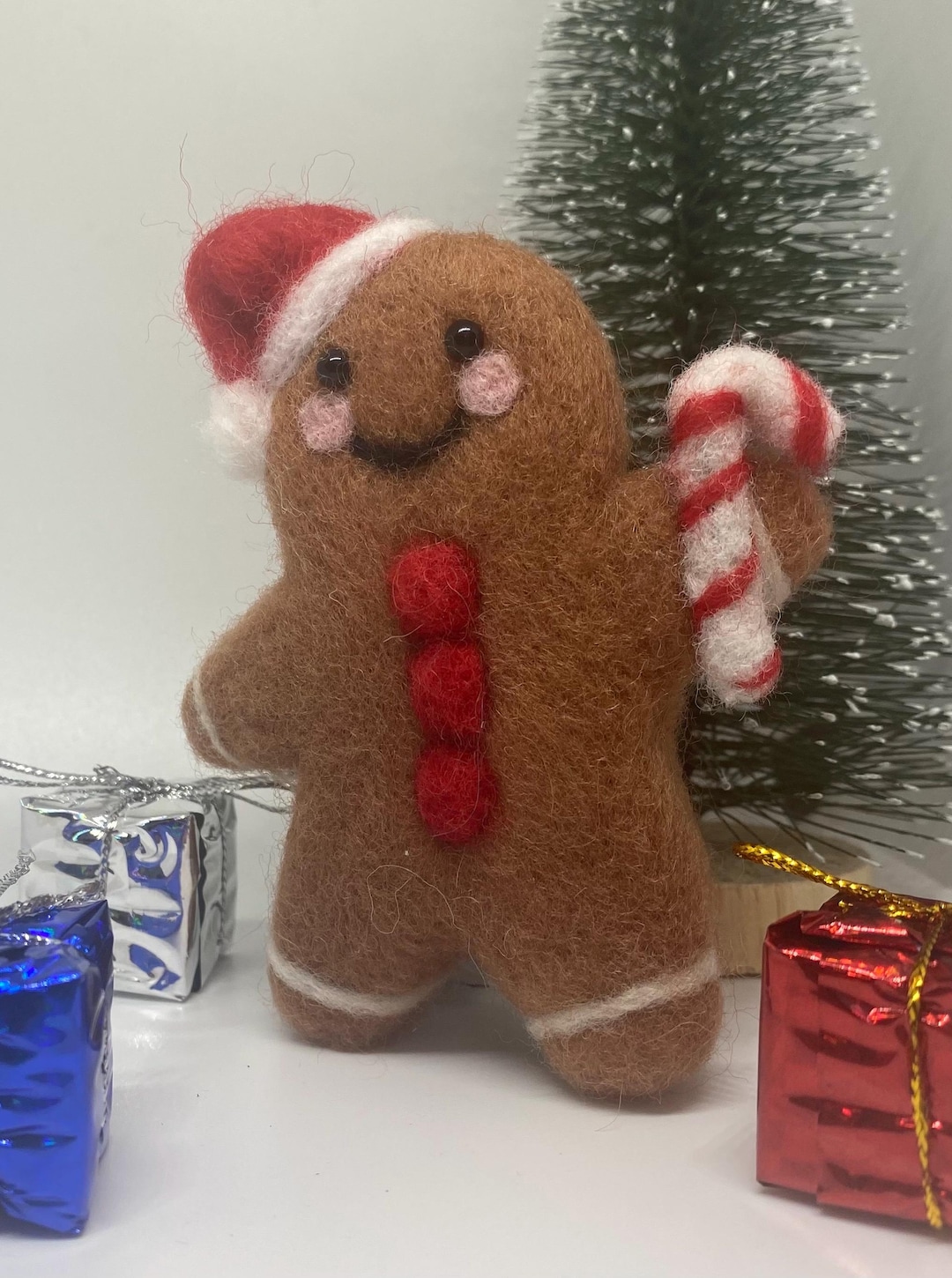 Needle Felted Gingerbread Man Ornament, Handmade Wool Roving - Etsy