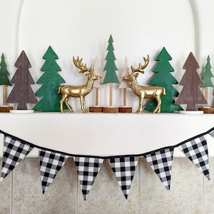 Black and White Plaid Banner - Fabric Bunting Banner - Winter Garland -Christmas Fabric Banner -Christmas Plaid Garland -Farmhouse Christmas