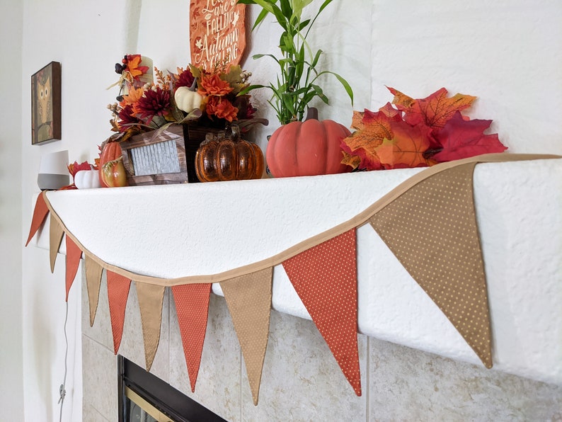 Fall Fabric Banner Fall Bunting-Autumn Garland Earth Tone Decor-Fall Mantel Decor Thanksgiving Decor Thanksgiving Garland Autumn Decor image 2