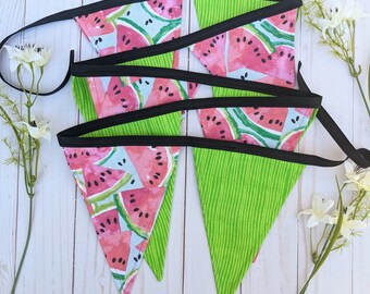 Watermelon Fabric Bunting: Summer Party Garland, Melon Decor