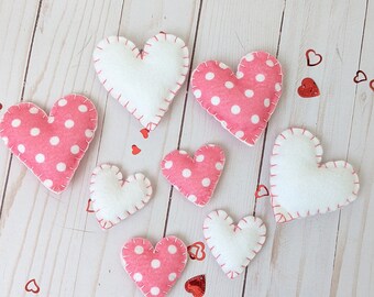 Valentine Bowl Filler-Felt Valentine Hearts-Felt Valentine Heart Pillows-Felt Hearts-Valentine Decor-Pink and White Hearts -Polka Dot Hearts