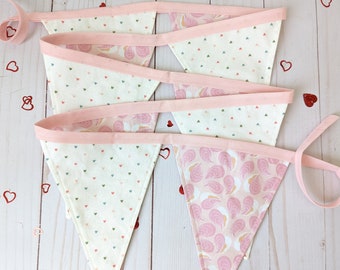 Valentine Bunting Banner - Pink and White Fabric Banner - Pastel Pink Decor - Baby Shower - Nursery Decor - Pink Decor - Valentine's Day