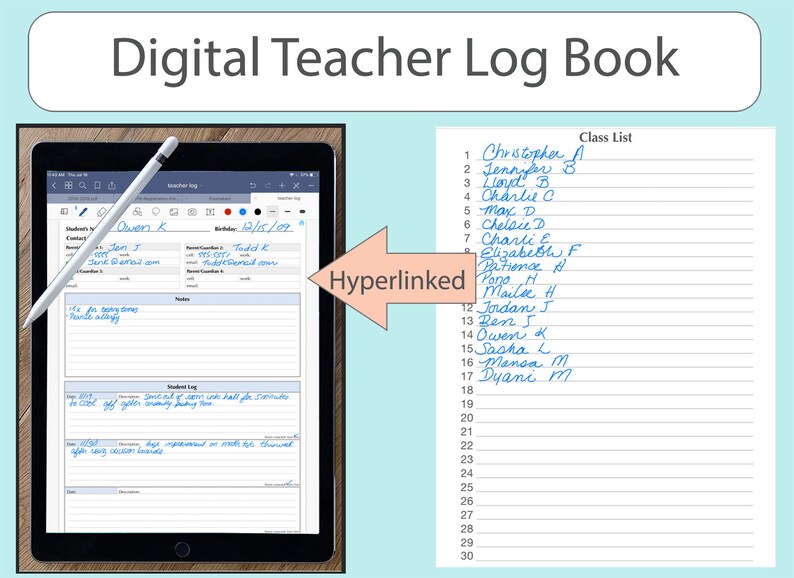 DIGITAL TEACHER Logbook Planner Notebook Goodnotes Notability Pdf