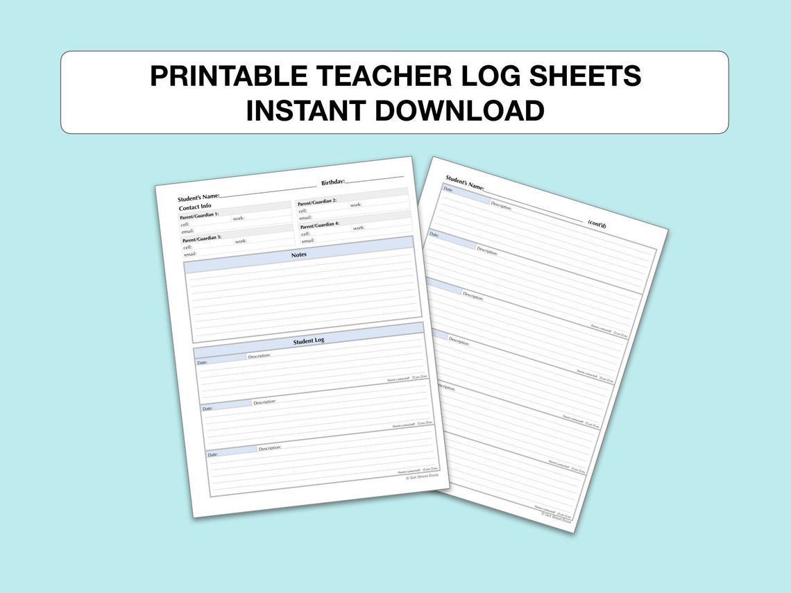 PRINTABLE TEACHER LOG Book Pdf Instant Download Behavior Tracker Parent ...