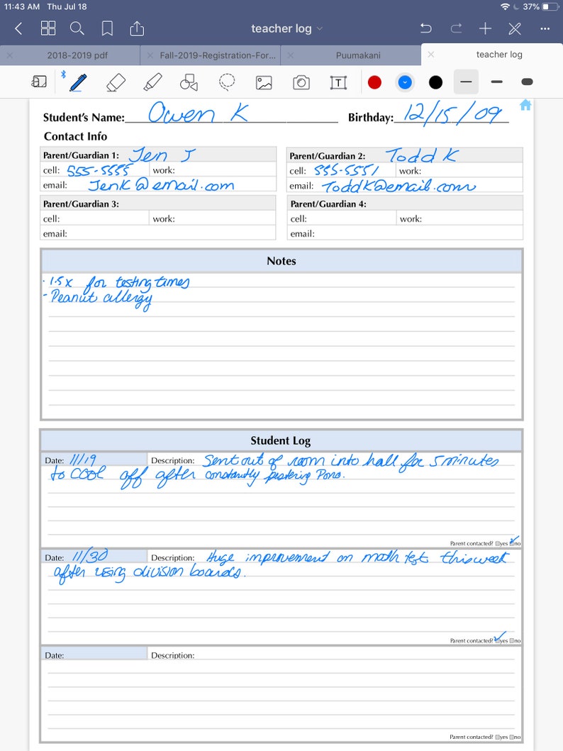 DIGITAL TEACHER Logbook Planner Notebook Goodnotes Notability Pdf