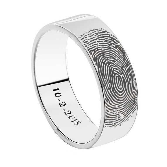 Actual Fingerprint Ring Polished Sterling Silver Name Etsy