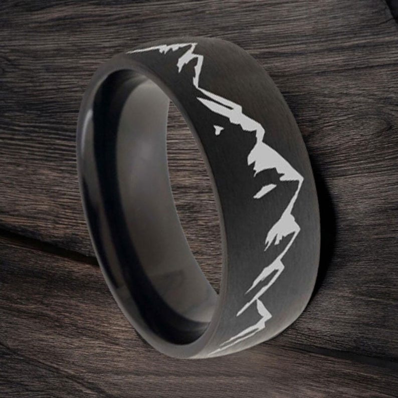 Engraved Titanium Mountain Landscape Ring, Nature Band - Etsy