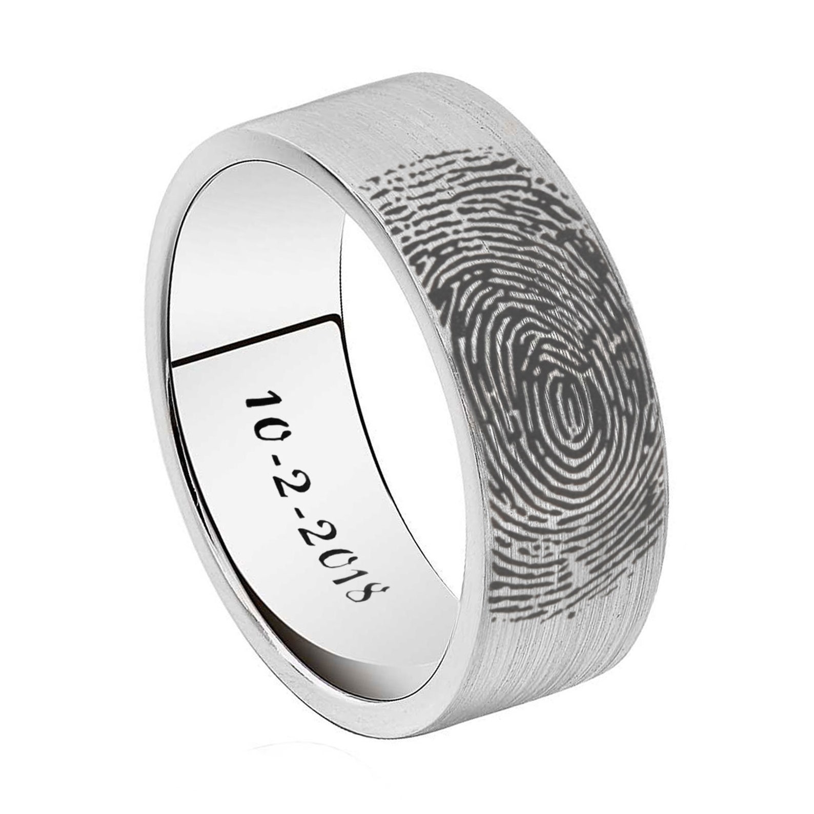 Personalized Fingerprint Ring Brushed Sterling Silver Etsy