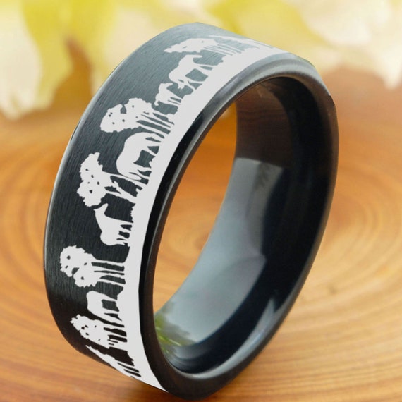 Titanium Wedding Band Mens Horse Store Landscape Pipe Cut Ring Titanium Mens Band Mens Promise Ring Black Titanium Engagement Ring