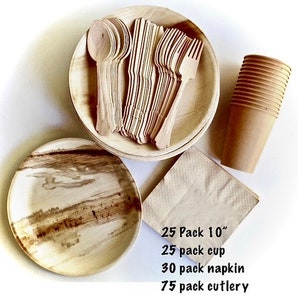Bamboo Type palm leaf plates 10&quot; Round   -  Utensils - paper cup - napkins - disposable - disposable - eco friendly - weeding