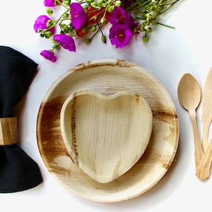 Plato tipo Bambo hoja de palma Redondo 10&quot; - 6&quot; Hrat - Cubiertos Madera de abedul elegante - Biodegradable desechable