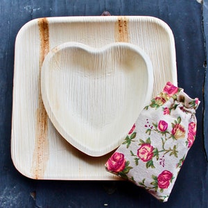 10 Pic  Baby Shower Plate Palm Leaf  Square 10&quot; - 10  pices 6&#39;&#39; Heart - 10 pic gift Bag for baby shower