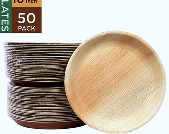 Palm Leaf Round Plates | 50 pcs 10" | Disposable Eco Friendly Plates | Biodegradable Compostable Sustainable Tableware