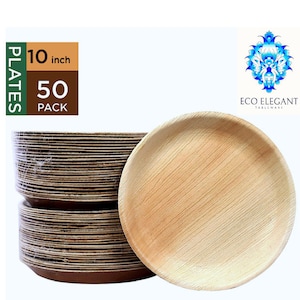 Disposable palm leaf Round  plate Natural Sustainable 50 pic 10&quot;   compostable and Biodegradable hevy Duty