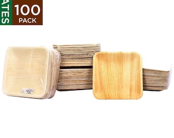 Palm Leaf Square Plates | 100 pcs 9.5" | Disposable Eco Friendly Plates | Biodegradable Compostable Tableware