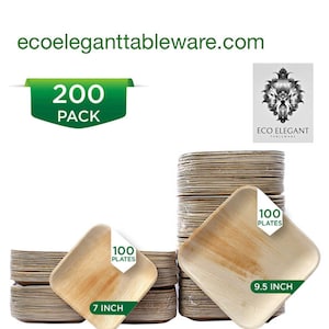 palm leaf plates 100 pices 9.5&quot; and 100 pices 7&quot; square disposable - ecofrindly - Biodigrabl
