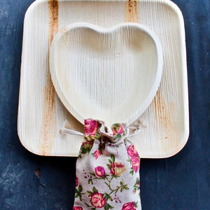 palm leaf plate Baby Shower bamboo type  25 pices 10&quot; Squar plates ane 25 pices 6&quot; Heart 25 pic Gift Bag  compostable