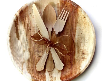 palm leaf plate 25 pices 10" Round  and  75  pices  cutlery compostable and Biodegradable heavy  Duty - event - party