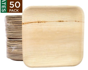 Palm Leaf Square Plates | 50 pcs 9.5" | Disposable Eco Friendly Plates | Biodegradable Compostable Sustainable Tableware