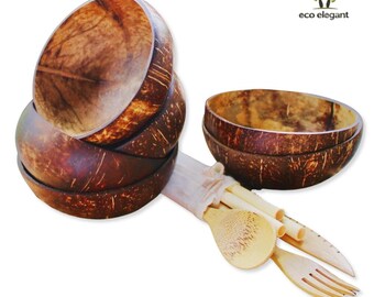 Coconut Shell Bowls | 2pcs Jumbo Set | Serving Bowls | Natural Eco Friendly Organic