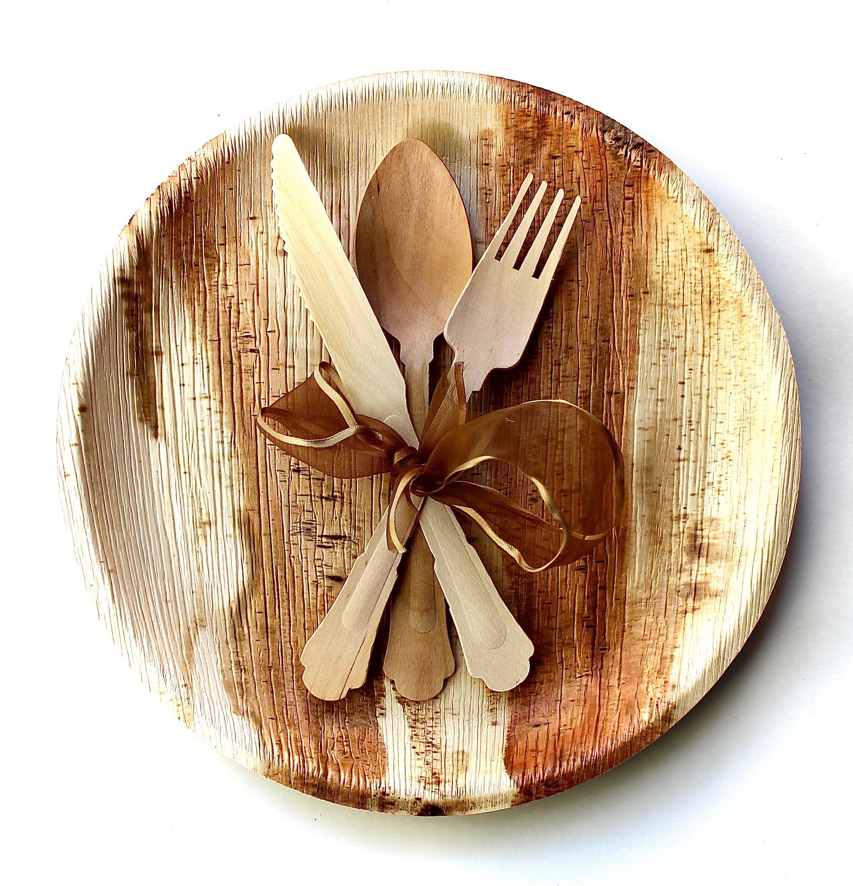 Biodegradable 8 Inch Set Eco-Friendly Disposable Wooden Plates with Disposable Wooden Cutlery Set BEAQER Bamboo Plates with Bamboo Cutlery Set : 25 Pack Compostable Biodegradable 8 Inch Set Eco-Friendly Disposable Wooden Plates with Disposable Wooden Cutlery Set BEAQER Bamboo Plates with Bamboo Cutlery Set : 25 Pack Compostable